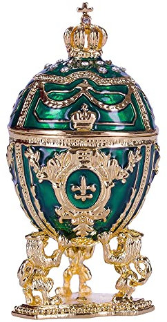Fabergé-Stil Ei/Schmuckkästchen mit Löwen & Kaiserkrone 7,5 cm grün