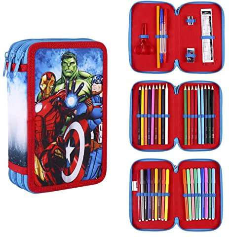 CERDÁ LIFE'S LITTLE MOMENTS - School Pencil Case 3 Compartments Child by The Avengers - Official Marvel License, Multicoloured, Normal, Casual