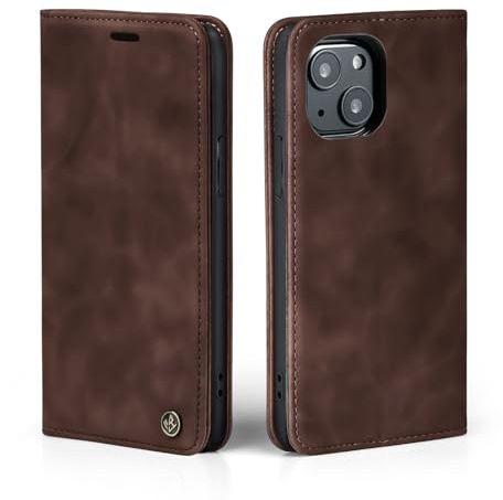 LBH Handyhülle für Apple iPhone 13 in Dunkelbraun mit Karten- und Geldfach Smartphone Hülle mit Standfunktion Flip Case Schutzhülle Magnetverschluss Vintage