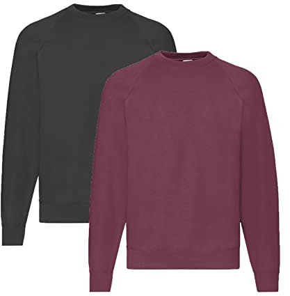 Fruit of the Loom Herren Felpa Raglan Sweatshirt, 1 x Bordeaux + 1 x Schwarz + 1 x Notizblock HL-Kauf, M