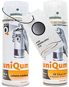 UniQum Autolack + Klarlack 2K Spraydose für AUDI MINERALGRAU Y7K Autolack Reparatur 2 x 400 ml