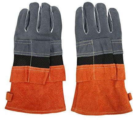 SPYMINNPOO 1 Paar Hitzebeständige, Feuerfestes Grillhandschuhe Hitzebeständig Flammhemmendes Ofenhandschuhe Nicht Verbrühendes Leder für BBQ Grill(Orange)