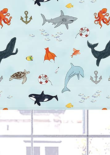 Lister Cartwright Kids Blackout Roller Blinds Windows Blind Easy Fit Child Safety Included Made to Measure(Sealife, 120 cm Width x 140 cm Drop)