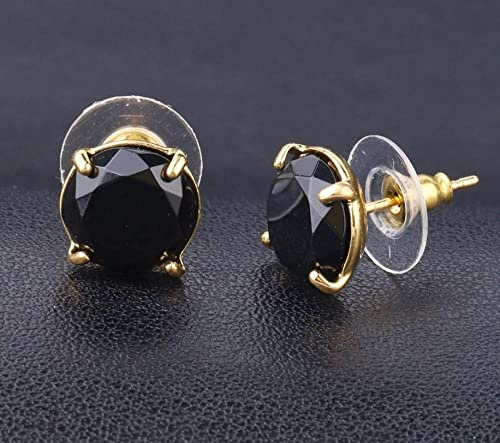 ZHENL Ohrringe Aus Stein,Runder Schwarzer Onyx-Ohrschmuck, Facettierte Ohrstecker Aus Naturstein Für Frauen, Goldene Vier-Klauen-Damenohrringe, Reinigendes Magnetfeld, Stilvolles Pendeln