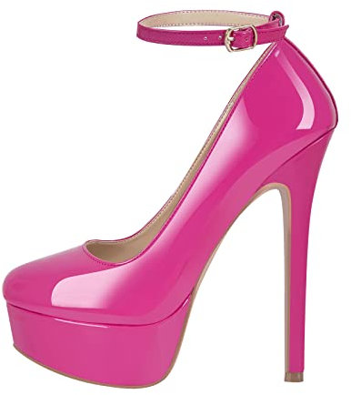 Only maker Damen Plateau High Heels Glitzer Mary Jane Pumps Stilettos Lack Rosa 43 EU