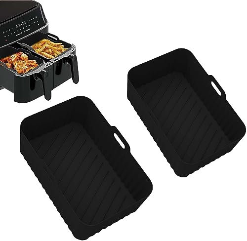 Silicone Air Fryer Liner for Ninja Dual, 2PCS Air Fryer Accessories Reusable AirFryer Silicone Liner Compatible with Ninja, Salter, Tower and Other Dual Zone Air Fryer