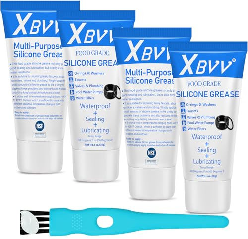 XBVV Food Grade Silicone Grease Lubricant for Plumber Faucet Valve Pool Filter O-Rings Kit 4-Pack 1 oz Tubes