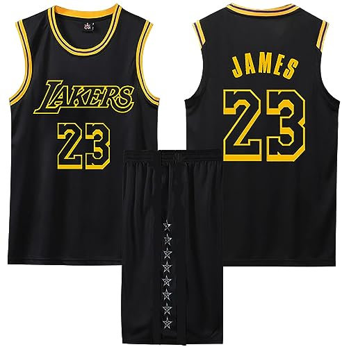 2-Teiliges Basketball Jersey für Kinder/Erwachsene - Ärmelloses Atmungsaktives T-Shirt Weste und Shorts - Schwarz M