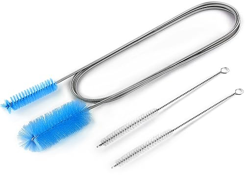Flexible Long Drain Brush, Double Elastic Ended Nylon Cleaner Hose Tube Pipe Brush 67 inch Stainless Steel and 2 Pcs of 8 inch Straw Cleaning Brush (Blue)