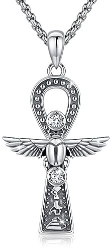 YueYuan Ankh Halskette Herren Damen 925 Sterling Silber Ägyptische Kreuz Ankh Anhänger Auge des Horus Halskette Schutz Amulett Schmuck Geschenk für Weihnachten