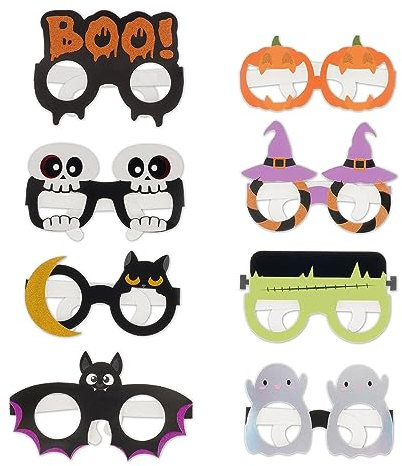 Legami - Set di 8 Occhiali Halloween in Carta, 8 Diverse Forme a Tema Trick or Treat, Taglia Unica