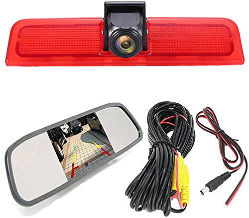 HD Bremsleuchte Rückfahrkamera Set mit Rückspiegel Monitor, Transporter Van Nachtsicht Rückfahrkamera Ersatz für VW Caddy Life 2K Facelift III Kasten 2KA KombiCross Maxi Tdi dritte 3 2003-2014 Bj