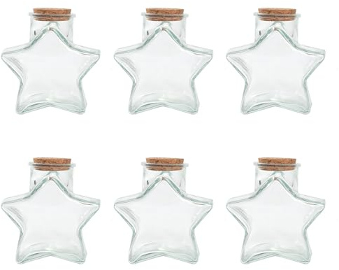Magic Season Dekorative Glasflaschen mit Korkverschluss (296 ml Flaschen in Sternform / 6 Stück)