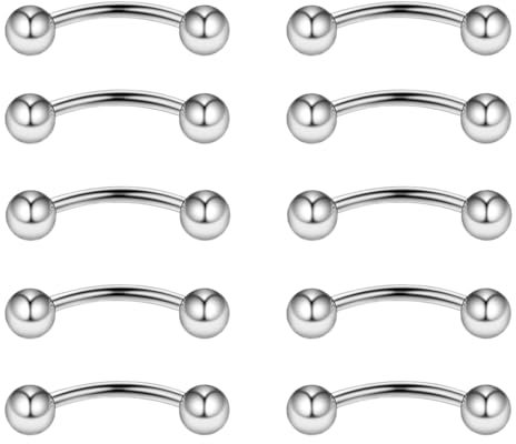 Gojewen 10stk Curved Barbell Augenbrauenpiercing Lippenpiercing 10mm Edelstahl Piercing Nase Lippe Augenbrauen Helix Rook