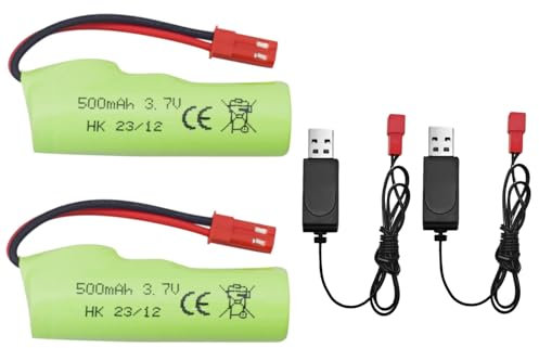 2PCS 3.7V 500mAh Batterie au Lithium avec 2PCS Ligne de Charge USB pour Huina 1337 1338 1516 1517 Véhicule d'ingénierie RC Voiture Jouet télécommandée