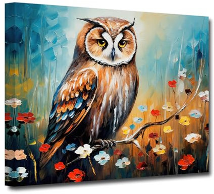 CXHOSTENT Eulen Leinwandbilder bunte Tierbilder Eule stehend auf einem Ast Kunstdrucke abstrakte Tiere Poster für Bürodekoration (Owl, 30.00 x 45.00 cms)