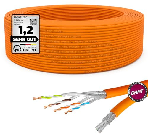 HB-DIGITAL 15m CAT 7 Netzwerkkabel LAN Kabel Verlegekabel Ethernet Installationskabel 10 Gbit/s AWG23 S/FTP - GHMT Zertifiziert - reines Kupfer LSZH BauPVO Klasse Cca Datenkabel Duplex - Orange