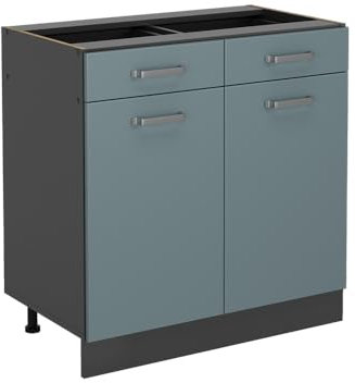 Vicco Küchenunterschrank R-Line, Blau-Grau/Anthrazit, 80 cm ohne Arbeitsplatte