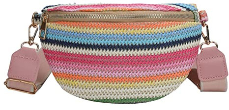 JUCHRZEY Stroh Bauchtasche Damen, Boho Brusttaschen Stroh Taschen mit Breitem Wechselgurt, Straw Crossbody Bag for Reisen Alltag Urlaub
