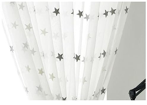 AMDXD Grau Vorhang Voile mit Kräuselband, Stern Halbtransparent Voile Gardine Voile Polyester, 140x215CM(BxH)