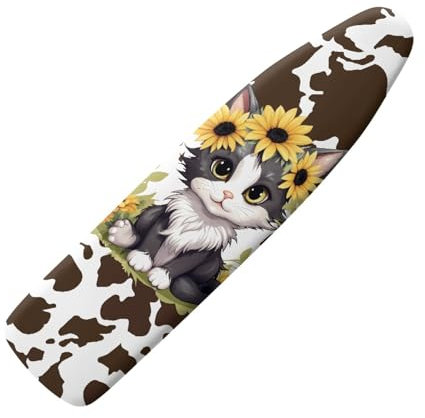 Wanyint Sunflower Cat Print Ironing Board Cover with Elastic Edges,55 x 16 Heavy Duty Thick Padding Heat Reflective Ironing Board Cover and Pad
