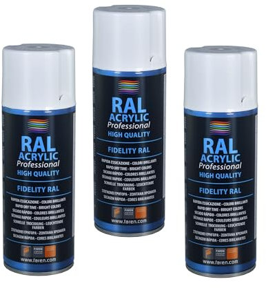 FAREN RAL ACRYLIC, Vernice spray Acrilica 100%, Smalto FIDELITY RAL, Colori Brillanti a Rapida Essiccazione, 400ml (RAL 1007 GIALLO CROMO)(3pz)