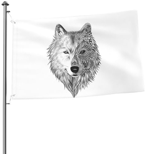 Flagge 2x3FT Outdoor-Flagge Gartenflaggen Tapisserie-Zaun-Banner Feiertags-Yard-Party-Flaggen,Grauer Wolf