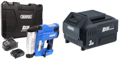 Draper 00646 D20 20V Nailer Stapler with 2Ah Battery and Charger, Blue & 00649 D20 20V Lithium Battery (3.0Ah)