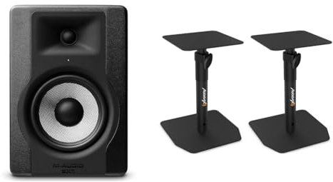 M-Audio BX5 D3 Monitor de Estudio, Altavoz Activo Profesional Bidireccional, 100 W con Woofer 5” & Audibax Neo STM-20 - Soporte de Escritorio de Altavoz - Soporte para Monitor de Estudio