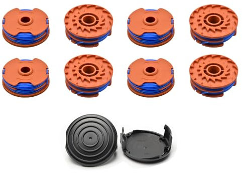 RUIITEN 10Pcs WX100 Replacement Trimmer Spool Set, 1.65mm x 8.3m Weed Eater Lines & Caps for Qualcast String Trimmer Weed Eater GT25 GGT350A1 GT30 GGT450A1 and WG100E WG104E1 (8 Spools + 2 Caps)