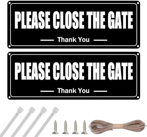 2Pcs Please Close The Gate Sign Dog, Rust Free Aluminium Dog Sign, With Cable Ties & Screws, Waterproof, UV Resistant, Easy to Mount, For Outdoor Gate Wall Fence (With Rope)