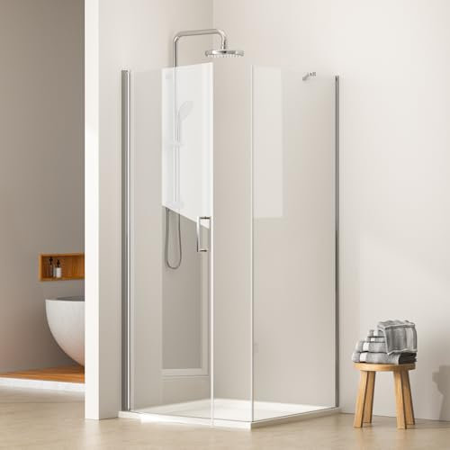EMKE Duschkabine 90x90 cm Eckeinstieg Duschabtrennung Pendeltür 6 mm NANO-Glas Duschkabinen Duschtür Faltbar Dusche Duschwand Pendeltüren Mit Seitenwand 90cm Duschtüren 195 cm Höhe