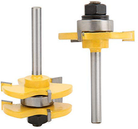 2-teiliges Fräser-Set mit Nut und Feder, T-Form, 3 Zähne, 1/4-Zoll-Schaft, Fräser-Set für Holz, MDF, Spanplatten, mit Legierungsklingen, Spielfreies Design