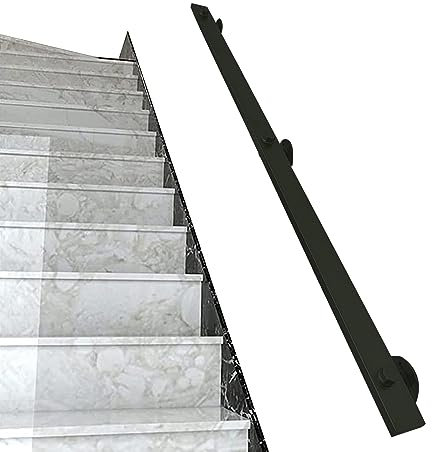 Schwarzes Treppengeländer | Industrielles Eisenrohr-Treppenhandlauf-Set | Moderne Handläufe für Treppen 1 2 3 4 5 6 Meter | Wandbalustrade für den Innen- und Außenbereich (Größe: 6 Fuß/180 c