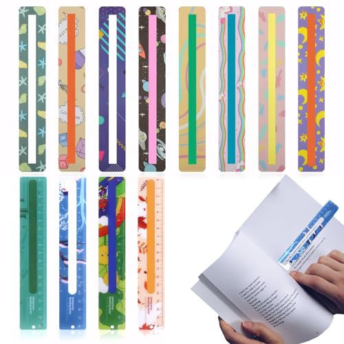 12 Stück Leselineal Lesehilfe Kinder 1 Klasse, Lesehilfe Lineal Leselineal Mit Lesefenster,dyslexia overlay ruler, Niedliche Und Elegante Lesehilfe Für Kinder Und Menschen Mit Legasthenie (19*3,2 cm)