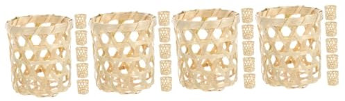 Sosoport 4 Sätze Multifunktionaler Blumenkorb Teelichthalter Aus Rattan Inhaber Dekorative Kerzenhalter Tischdekoration Kerzenhalter Kerzenständer- Tischdeko Kerze Bambus 6 Stück * 4