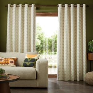 Orla Kiely Linear Stem Natural Lined Eyelet Curtains (168cm x 183cm (66 x 72))