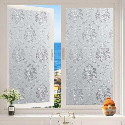 Privacy Film for Glass 80 x 420 cm, Non-Adhesive Heat Control, UV Blocking Protection, Matt Stripe, Privacy Window Film Static Cling with Toolkit for Window, Damascus