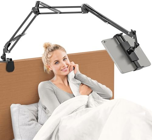 Jubor Upgraded Tablet Holder for Bed, Foldable iPad Bed Stand with 3 Metal Arm, 360 Degree Rotation Tablet Desk Holder for iPad/Pro/Air/Mini, Smartphones and Tablets 4.7-12.9 Inches
