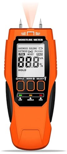 Hermosiey 2-In-1-Feuchtigkeitsmesser, Wasserleckdetektor, Feuchtigkeitsmesser, Trockenbau-Schimmeldetektor für Schimmel, Selbsttestender Feuchtigkeitssensor für Brennholz