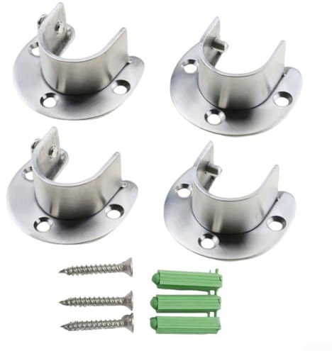 Honseadek Sedile con flangia aperta, kit di 4 staffe per tubo rotondo con flangia per asta, staffa per asta armadio da 32 mm, sistema di montaggio a 3 fori