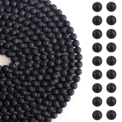 HERZWILD 8mm Lava Perlen 470pcs runde schwarze Lavastein-Perlen, natürliche Edelsteinperlen, Vulkangestein Perlen für Armbänder, Halsketten, Schmuckherstellung