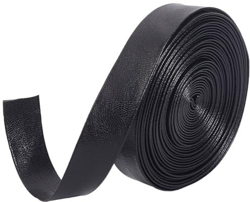GORGECRAFT Lanières en Cuir PU Noir 5 m X 20mm X 1mm Bandes de Cuir Pliables Texture Cuir d'agneau Cordon Plat en Similicuir PU pour Bricolage Couture Artisanat Fabrication de Bijoux
