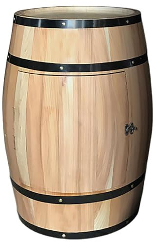 Weinfassschrank mit Verriegelungstür – Massivholz Eiche Whiskey Schrank für Weinkellerei Dekor – Holz Weinregal Fass Keller Whisky Getränke Schrank – Perfektes Winzer Geschenk