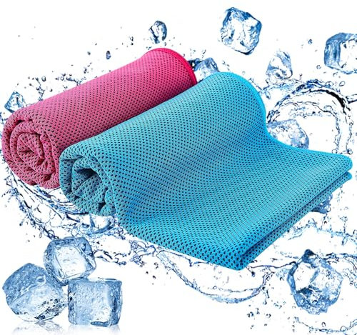 Newofview 2 Stück Kühlendes Handtuch, 120 x 30 cm Sofortige Kühlung Eishandtuchfür Sport, Yoga, Strand, Outdoor Aktivitäten(Himmelblau + Rosenrot)