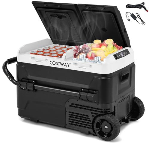 COSTWAY 40L Frigorifero Elettrico Portatile per Auto, Mini Frigo per Auto a Doppia Zona, 240V e 12V, Frigorifero Congelatore Elettrico per Macchina Barca Campeggio Camper