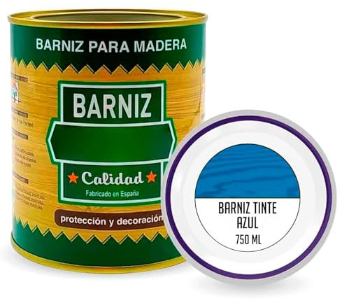 AC - Bote de Barniz para Madera - Fabricado en España - Ideal para todo tipo de Maderas, vigas, cerchas, marcos, etc. - Capacidad de 750 ML - Azul