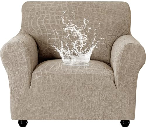 Ystyle Stretch Sofa Überzug 1 Sitzer, Wasserabweisend Elastisch Couch Bezug Mit Armlehnen, Universal Sofaschoner rutschfest für Hunde Katzen und Haustiere, Waschbare Sofa Cover, Khaki