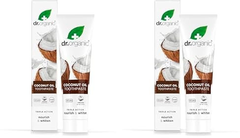 Dr Organic Coconut Oil Toothpaste, Whitening, Natural, Mens, Womens, Natural, Vegan, Cruelty-Free, Paraben & SLS-Free, Organic, 100ml, Packaging May Vary (Pack of 2)
