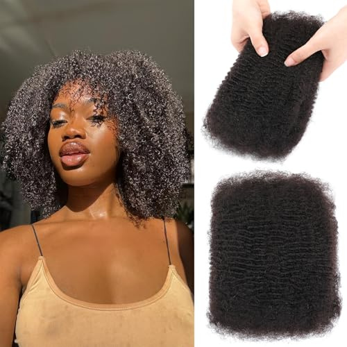 Afro Kinkys Bulk Human Hair for Dreadlock Extensions Repair Locs 10 inch Natural Black Color, Twist Braiding Afro Kinky Human Hair for Locs 50g/Pack